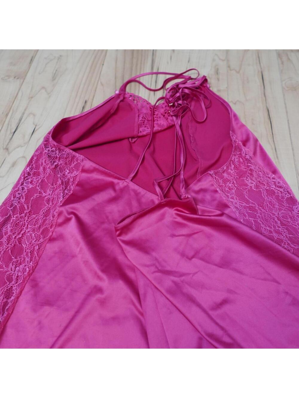 Cacique Hot Pink Satin Lace Slip Dress Coquette Babydoll Nightgown 26/28 - Picture 4 of 7